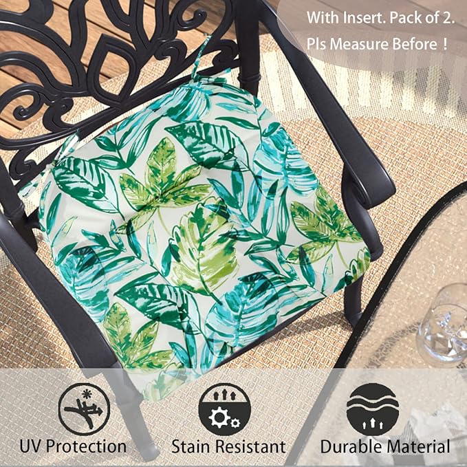 FUNHOME Outdoor Chair Cushions 19 x19 Inch,Water Resistant Tufted Seat Cushions 19",Reversible,Weather Resistant,Rounded Back Wicker Chair Cushion for Patio Garden Furniture(Palm Leaf)