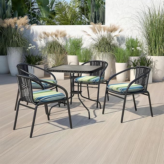 Outdoor Chair Cushions Set of 2, Water Resistant Patio Chair Pads with Ties, Seat Cushions for Home Garden Furniture Decoration, 16"x17", Stripe Blue Green