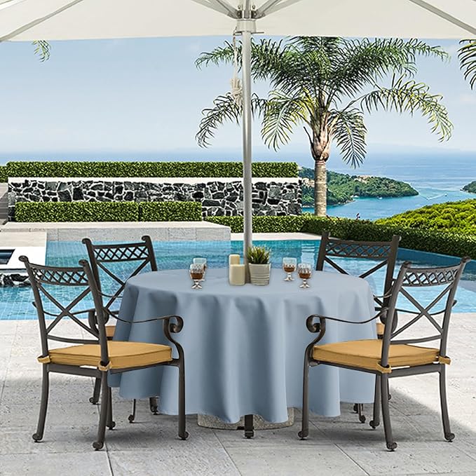 Outdoor Tablecloth Wrinkle-Free Stain Resistant Waterproof Polyester Fabric Table Cover with Zipper Umbrella Hole for Picnic/Party/Dinner/Patio Garden(70inch Round,Zippered,Blue Fog)