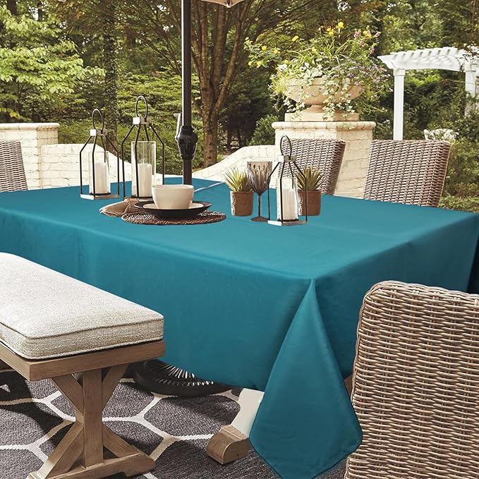 Outdoor Tablecloth Wrinkle-Free Stain Resistant Waterproof Polyester Fabric Table Cover with Zipper Umbrella Hole for Picnic/Party/Dinner/Patio Garden(60×84inch,Zippered,Teal)