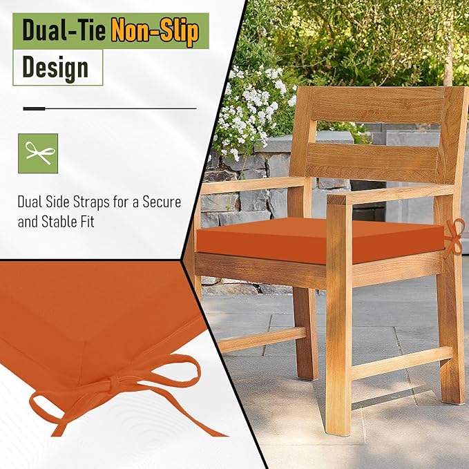 Basic Beyond Outdoor Chair Cushions Set of 4, Square Corner Outdoor Cushions for Patio Furniture, Water Resistant Patio Chair Cushions with 2 Ties, 18.5x16x3, Orange