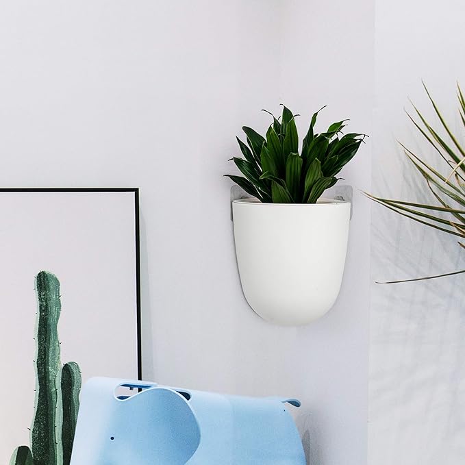 ORIMERC 4 Pack Corner Wall Mounted Hanging Planter Self Watering Triangle Plastic Flower Pot Decorative Modern Plant Vase Container Holder for Succulent Indoor Outdoor Home Office Décor White