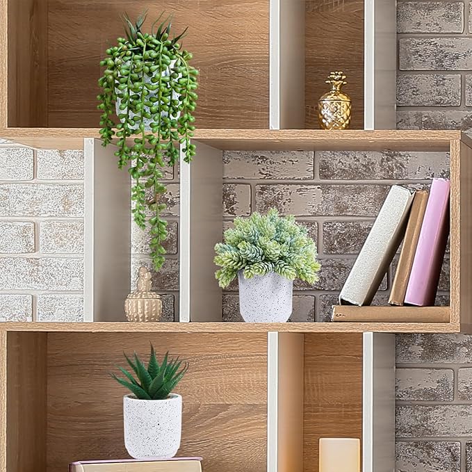 Winlyn Set of 3 Artificial Potted Succulent Plants in White Cement Planters Faux Aloe Hops String of Pearls Plants Small House Plants for Indoor Home Garden Office Desk Tabletop Shelf Decorations