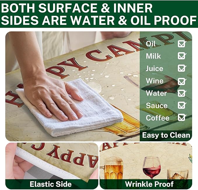 Picnic Table Cover with Bench Covers Elastic Edges, Vintage Camper Fitted Table Cover, Outdoor Camping Essentials 72 Inch 3PCS, Waterproof Camping Fitted Tablecloth with Drawstring Bag