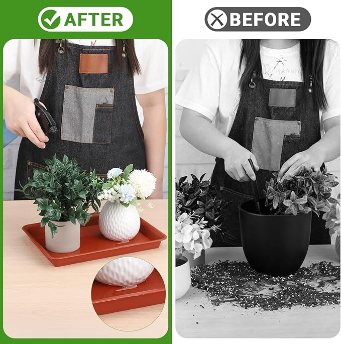 GREANER 11 Inch Red Plant Saucer, 3 Packs Plastic Plant Trays for Pots, Plant Water Catcher Tray for Indoors Outdoor, Flower Planter