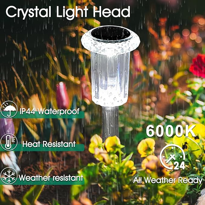 Solar Lights Outdoor, 15 Pack Waterproof Stainless Steel Solar Stake Lights for Pathway Garden Yard Path Walkway Driveway Lawn Patio Outside Decor, Cool White