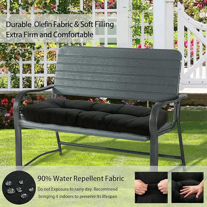 FUNHOME Outdoor Bench Cushion 42 x18 inch with Non-Slip Grips,Water Resistant Porch Swing Cushion,Bench Pillow Pads,Tufted Cushions for Patio Garden Furniture,42" Seat Cushions(Black)