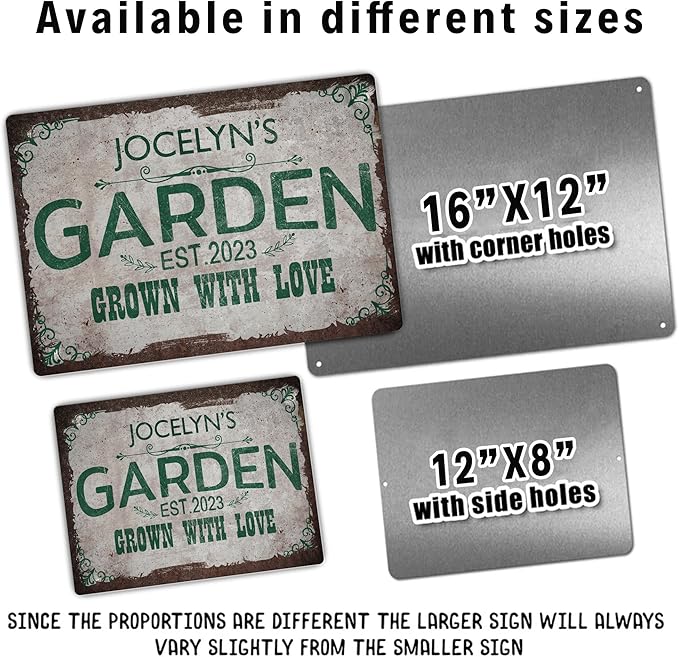 Personalized Metal Signs with Name Made in USA Custom Vintage Garden Sign Waterproof Vintage Decorative Metal Print for Wall Decor Customized Home Garden Ideas Gifts Artwork Prints for Yard Ourdoor