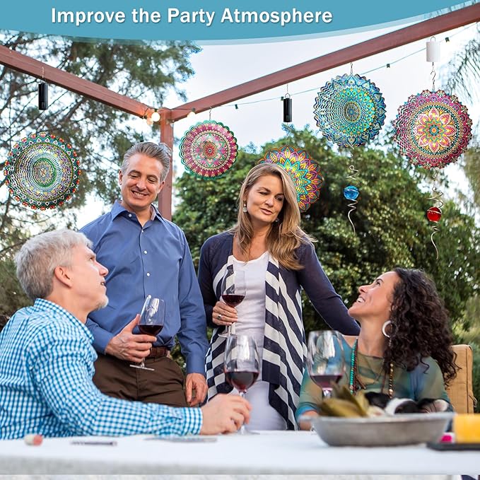 Wind Spinner Mandala Peacock - 12In Laser Cut Stainless Steel Wind Spinners Outdoor, 3D Kinetic Hanging Sculpture, Rustproof Metal Garden Decor Yard Art, Unique Gift for Women, Men, Holidays