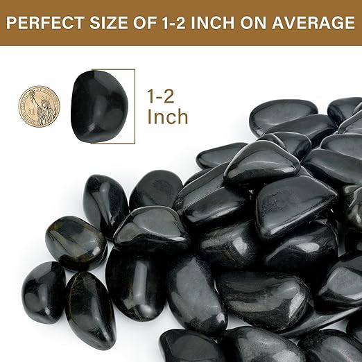 NUPICK 45lb Black River Rocks for Outdoor Landscaping, 1-2 Inch Pebbles for Indoor Plants, Natural Polished Aquarium Gravel, Decorative Rocks for Succulent, Garden, Vases Fillers, Bird Baths