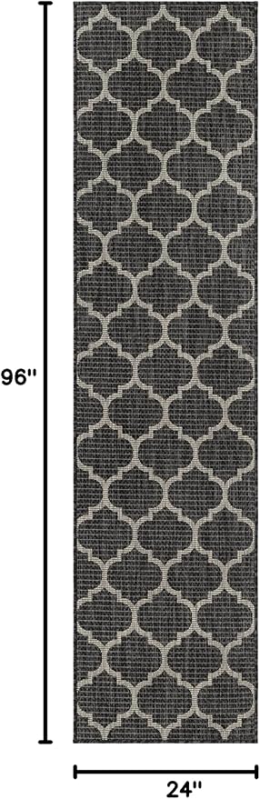 Unique Loom Outdoor Trellis Collection Area Rug - Trellis (Runner 2' 0" x 8' 0", Black/ Ivory)