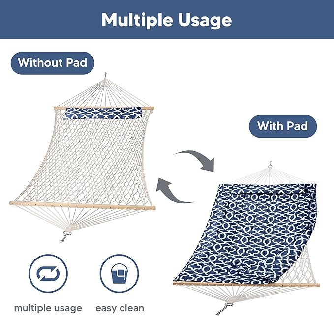 SUNCREAT Hammocks Replacement Hammock for Stand, 475 lbs Capacity, Two Person Backyard Hammock with Pad for Outside, Dark Gray Pattern