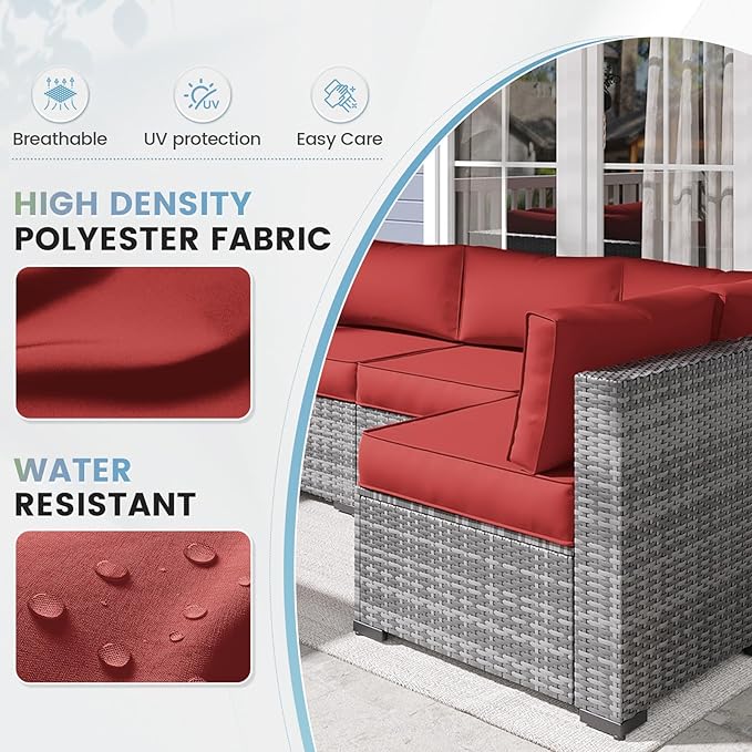 UDPATIO Replacement Cushions for Outdoor Furniture, 14 Piece Water-Repellent Cushions for 6 Seat Sectional Sofa, Burgundy