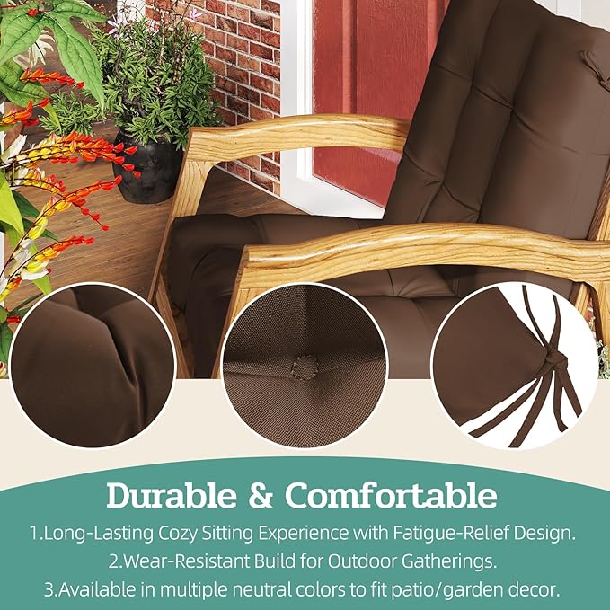 Outdoor Chair Cushion, 42x21x4 Inch Patio Cushions for Dining/Rocking Chairs, High Back Soft Seat Pad with Ties, Indoor Outside Use, Fade-Resistant & Waterproof, Brown