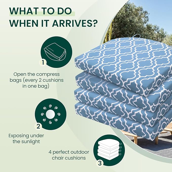 HARBOREST Outdoor Chair Cushions Set of 4, Water Resistant Patio Chair Cushions with Ties, Outdoor Seat Cushions for Patio Furniture, 17"x16"x2", Blue Geometry