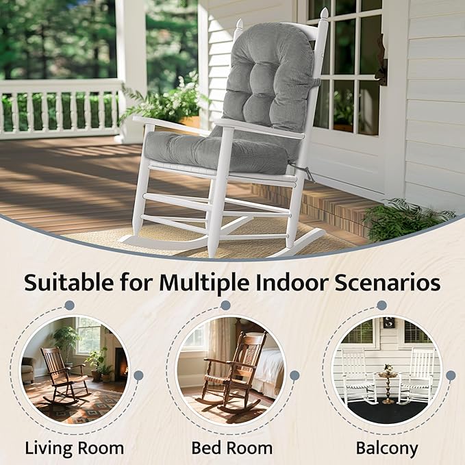 mudilun Adirondack Chair Cushions Non-Slip Indoor Rocking Chair Cushion with Straps Tufted Adirondack Chair Pads for Bedroom Living Room Porch Rocker