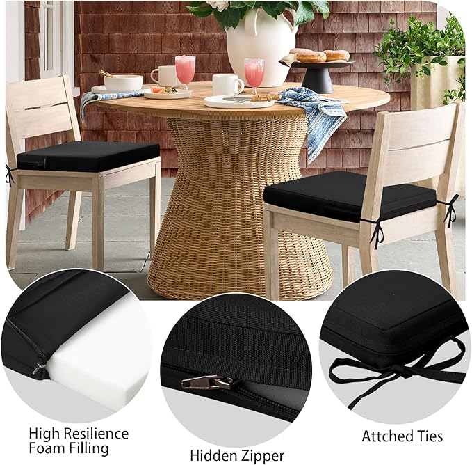 idee-home Outdoor Chair Cushions Set of 4, 17" x 16" Outdoor Seat Cushion Waterproof Patio Furniture with Ties, Dining Chair Pads