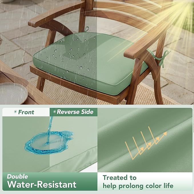 Outdoor Chair Cushions Set of 4: Waterproof & Fade Resistant Patio Furniture Cushions - 19 x 19 x 2 Inch Non Slip Round Corner Seat Cushion Pads with Removable Cover for Garden Yard Lawn, Sage Green