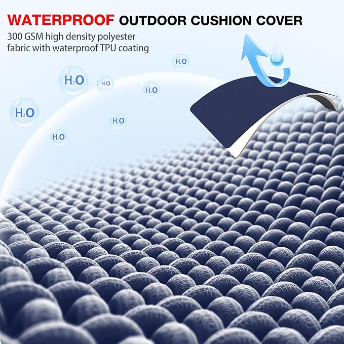 Favoyard Outdoor Chair Cushions 17"x16"x2" Set of 4 Waterproof Seat Cushion for Patio Furniture with 3-Year Fade Resistant Removable Cover Attach Straps Hidden Zipper Round Corner for Yard Garden