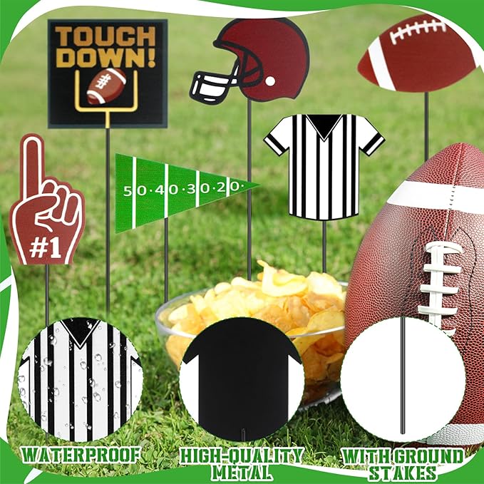 Pickmesh 6 Pcs 12" Football Yard Sign with Stakes Metal Football Helmet Garden Stake Yard Decorations Sport Party Planter Stake for Pot Walkway Pathway Garden Outdoor Decoration