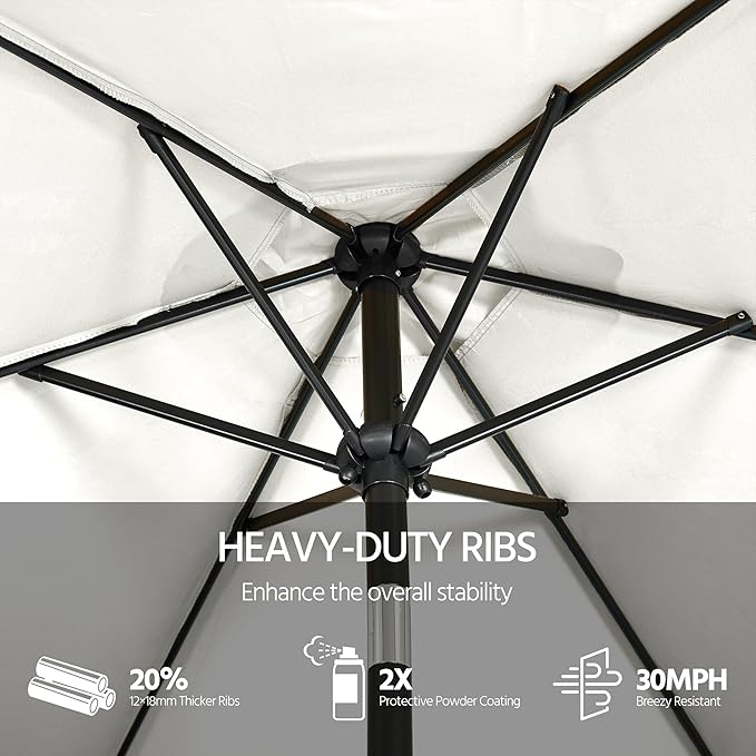 Yaheetech Patio Umbrella, 9FT Outdoor Table Market Umbrella with Push Button Tilt and Crank, Yard Sun Shade with Sturdy Ribs for Garden, Deck, Backyard, Pool, Cream