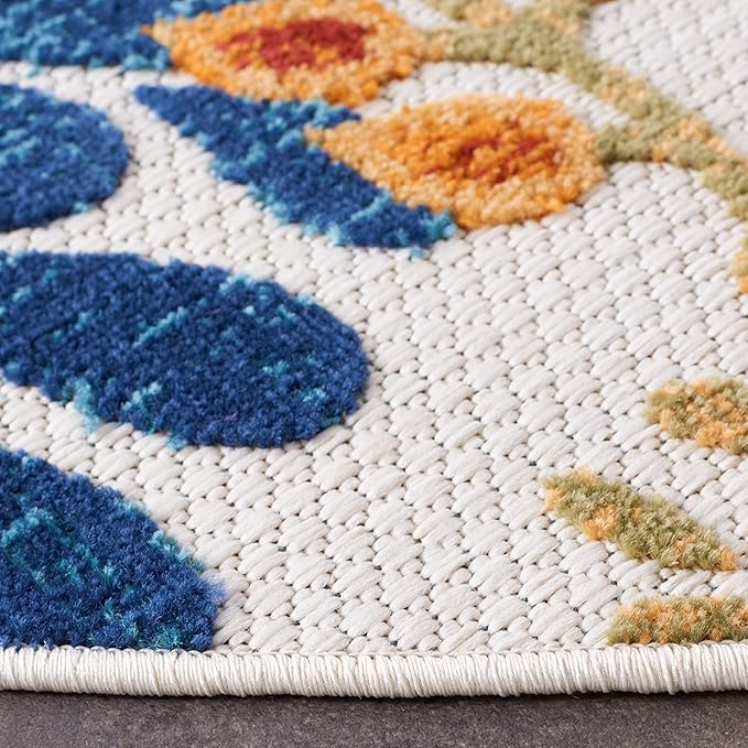 SAFAVIEH Washable Rug Outdoor Cabana Collection - 3' Round, Cream & Red, Non-Shedding & Easy to Clean, Ideal for Patio, Backyard, Mudroom (CBN832A)