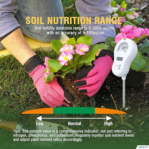 Soil Moisture Meter, 6-in-1 Soil pH Meter, Measures Temperature, Humidity, Light Intensity, nutrients, pH, and Ambient Humidity. Suitable for Horticulture, lawns, and Agriculture
