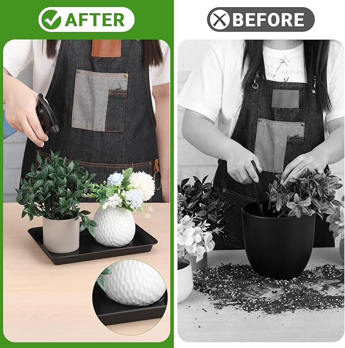 GREANER 10 Inch Plastic Plant Tray Saucer Rectangular, Black Heavy Duty Plant Trays No Holes, Humidity Trays for Indoor Outdoor Plants(3 Packs)