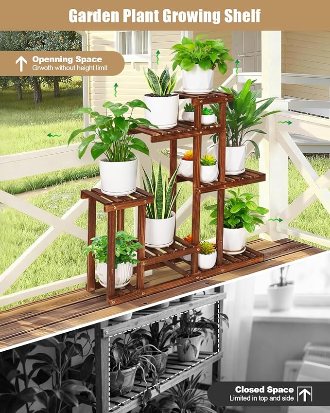 Wood Indoor Plant Stand for Multiple Plants , Narrow Plant Shelf Floor Flower Stand Holder Rack in Living Room,Balcony,Patio,Garden,Office,Outdoor, 6 Tiered, Space Saver
