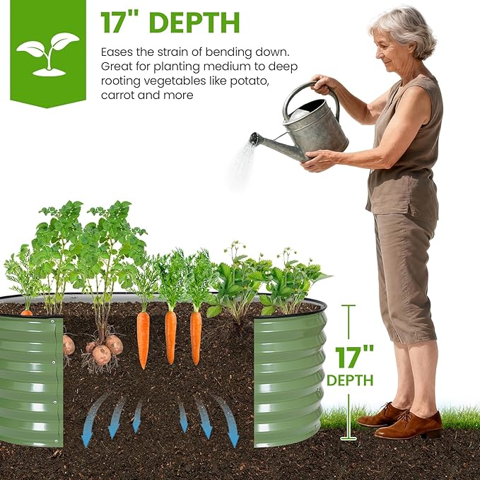 Galvanized Raised Garden Bed Outdoor |17'' Tall Planter Box Outdoor for Deep Root Plants | 2Pcs Raised Bed Kit for Gardening with Rubber Strip for Vegetables Flowers Fruits (Olive Green, 4x2x1.4FT)