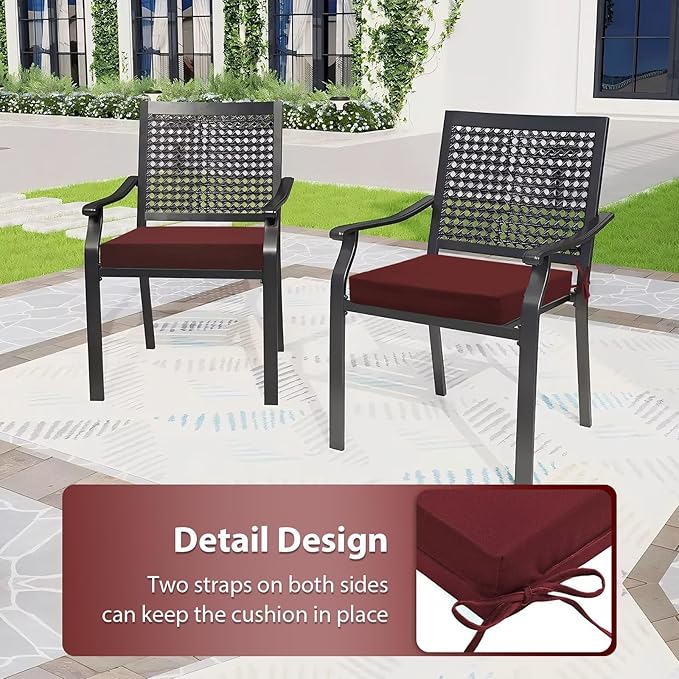 Outdoor Chair Cushions Set of 6, 18.5 x 16 Inch Patio Chair Cushions for Outdoor Furniture, Water Resistant Cushions with Non-Slip Ties(Dark Red)