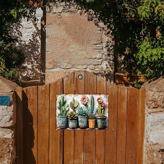 Gardening Gifts Vintage Garden Mental Tin Signs Cactus Plant Flower Printing for Home Yard Greenhouse Outdoor Decoration (8x12 Inch)
