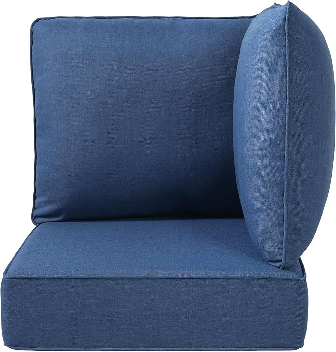 Luxury 24x24x6 Outdoor Corner Cushion 1 Set - Water-Repellent 3-Piece Cushion Set with Zipper for Outside Wicker Sofa Loveseat Chair Sectional Patio Conversation Sets - Navy Blue/Classic