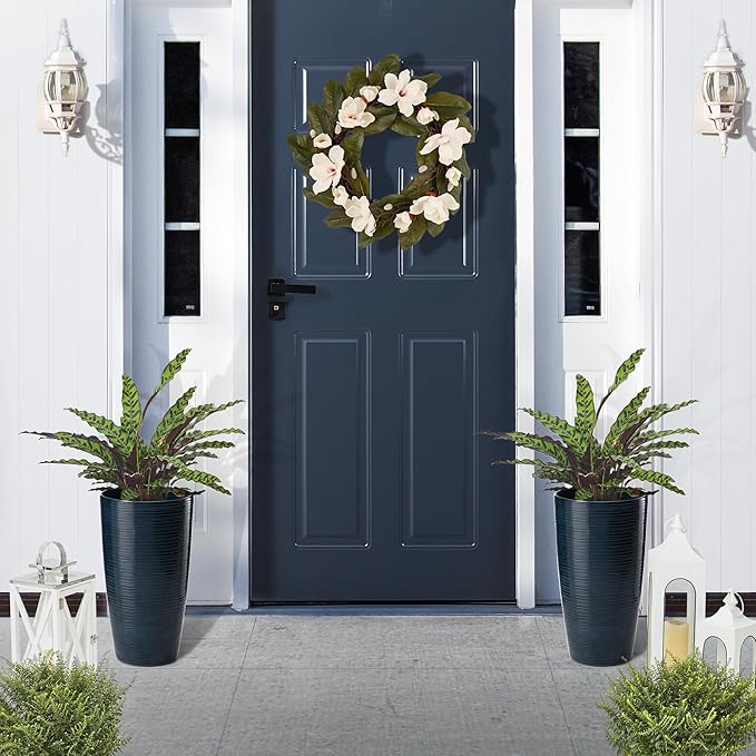 Glitzhome 22.5"H Oversized Tall Plnters, Large Planters for Outdoor Plants, Faux Ceramic Textured Turquoise Tall Planter with Drainage Holes, Large Flower Pots for Porch Outdoor Indoor Garden,Set of 2