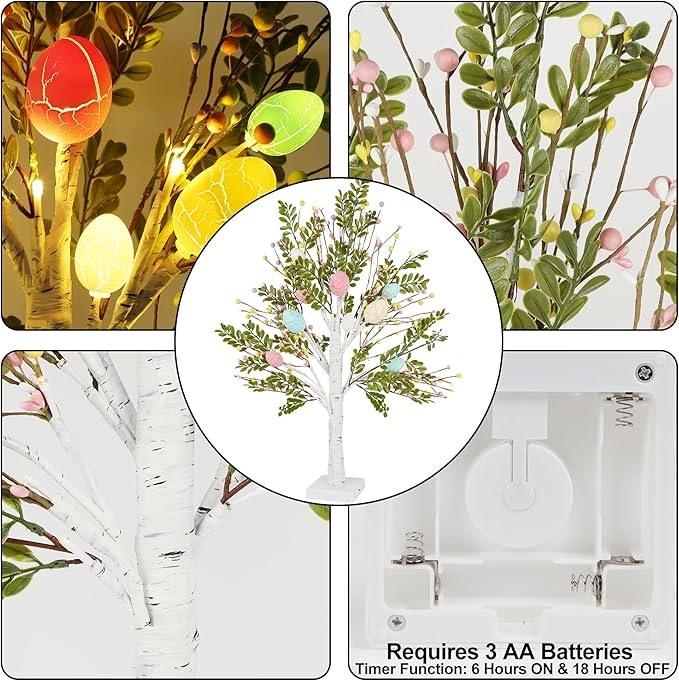 DR.DUDU 27 Inch Easter Decorations for Home – 2 Pack Lighted Easter Trees, Light Up Birch Trees with Easter Egg, Tabletop Spring Decor for Mantel Indoor Office