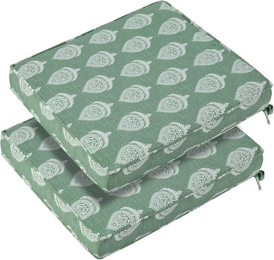 FUNHOME Outdoor Wicker Chair Cushions 18 x 18 x 2.5 Inch, Outdoor Water-Resistant Patio Chair Cushions 2 Packs, Sqaure Chair Pads for Wicker Chair Seat, Fair Green