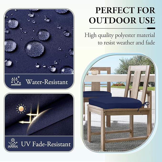 Wellsin Outdoor Chair Cushions for Patio Furniture - Patio Chair Cushions Set of 4 - Water Resistant Round Corner Outdoor Seat Cushions 17"X16"X2", Navy