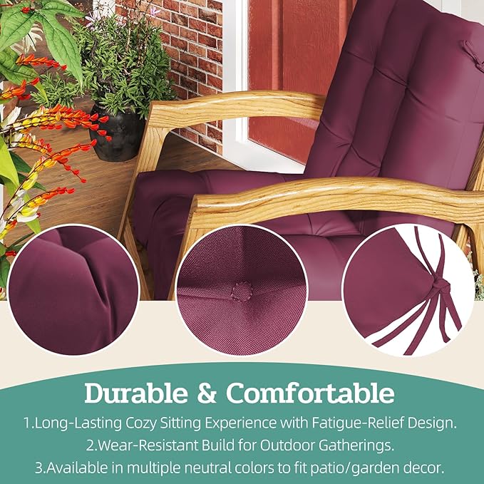 Outdoor Chair Cushion, 42x21x4 Inch Patio Cushions for Dining/Rocking Chairs, High Back Soft Seat Pad with Ties, Indoor Outside Use, Fade-Resistant & Waterproof, Burgundy