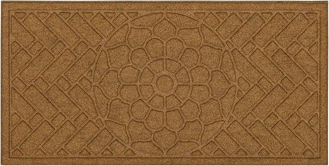 Mohawk Home Entryway Door Mat 2' X 4' All Weather Outdoor Non Slip Recycled Rubber Doormat, Brick Path Impressions Light Brown