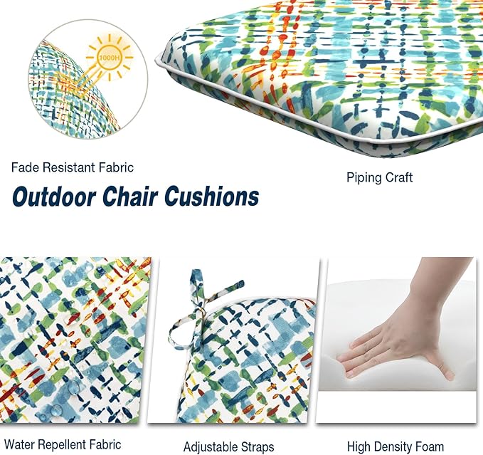 Outdoor Chair Cushions Set of 4, Water Resistant Patio Chair Pads with Ties, Seat Cushions for Home Garden Furniture Decoration, 16"x17",Acapa Opal Geometric