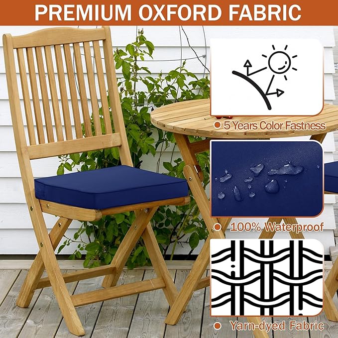 4 Pack Outdoor Chair Cushions 19 x 19 Inch Water Resistant Patio Chair Cushions with Tie 3 Year Color Fastness Thick Outdoor Seat Cushion for Garden Lawn Patio Furniture Navy