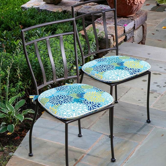 Outdoor Chair Cushions Set of 4, Water Resistant Patio Chair Pads with Ties, Seat Cushions for Home Garden Furniture Decoration, 16"x17", Dahlia Blue