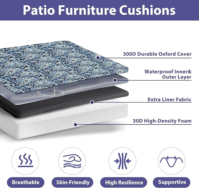 Outdoor Chair Cushions Set of 4,Waterproof Outdoor Seat Cushions for Patio Furniture,Patio Chair Cushion with Handle and Ties, Out Door Chair Pads,17" x 16" x 2", Green Paisley