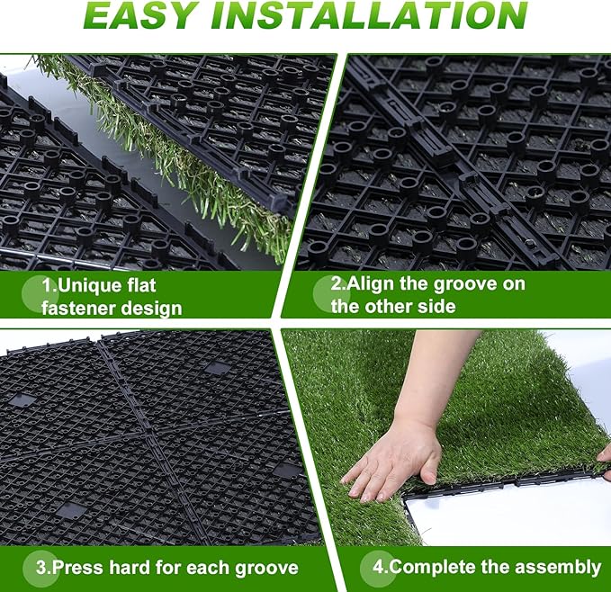 Artificial Grass Tiles Interlocking Turf Squares Deck 27 Pack -12"x12" Indoor Outdoor Faux Grass Rug with Drainage Holes-Fake Grass Tiles Self-draining for Garden Lawn Landscape Balcony Decoration
