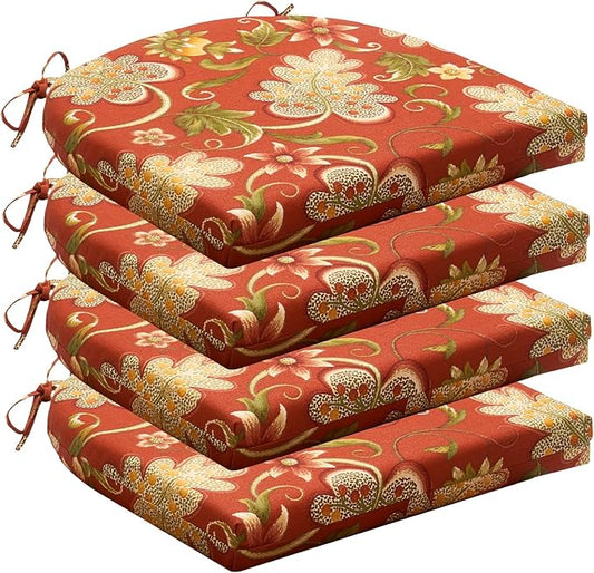 Wellsin Outdoor Chair Cushions for Patio Furniture - Patio Chair Cushions Set of 4 - Water Resistant Round Corner Outdoor Seat Cushions 17"X16"X2", Flower Red