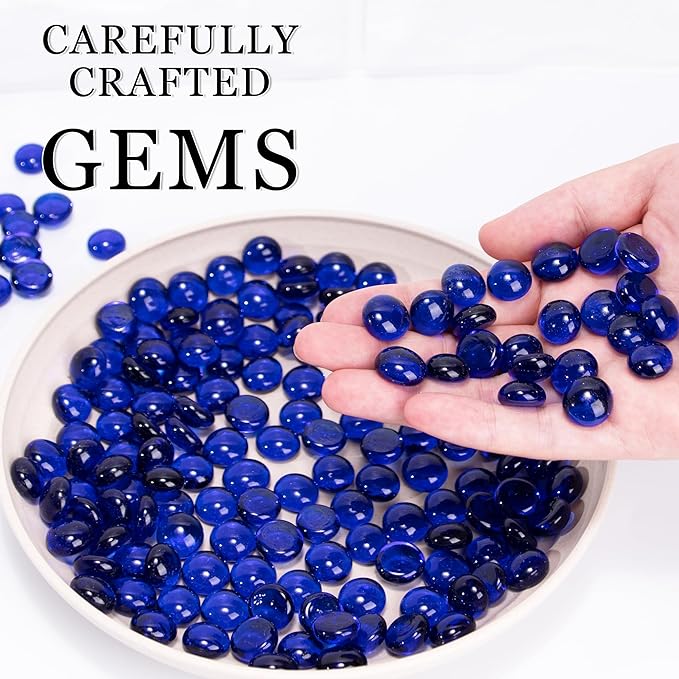 50PCS Mini Glass Gems,Blue Mancala Stones Flat Bottom Marble Beads for Home Decorative Art Craft Vase Filler(0.5"~0.7")