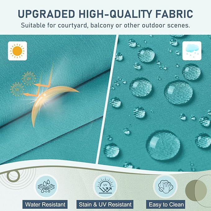 downluxe Outdoor Chair Cushions Set of 2 for Patio Furniture, Waterproof Tufted Overstuffed Patio Furniture Cushions, Thick Outdoor Seat Cushion, 19" X 19" X 5", Teal