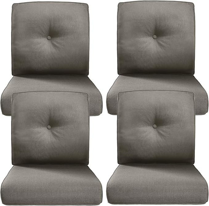 Belord Luxury 4" Thick Outdoor Cushion 4 Set - 22 x24 Inch 28D Sponge Filling Fade-Resistant Chair Cushion, Spill Proof Removable Patio Furniture Replacement Cushions for Sofa Bench Swing - Grey