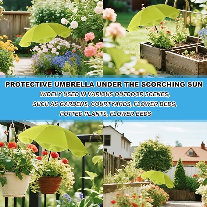 Adjustable Plant Umbrella, Large Garden Parasol with Iron Poles & Iron H-Shaped Pile Garden Shade Umbrella Cover for Potted Outdoor Plants Flowers Vegetables (Green)