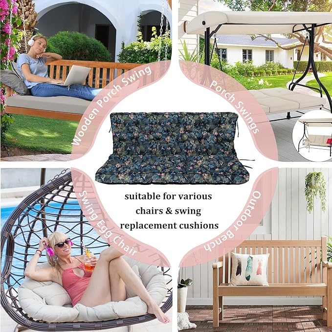 2-3 Seat Swing Replacement Cushion, Outdoor Bench Cushions with Backrest Thicken 4", Patio Furniture Garden Porch Loveseat Glider Pad Anti-Fading Waterproof (Hummingbirds, 40x63in-thicken)